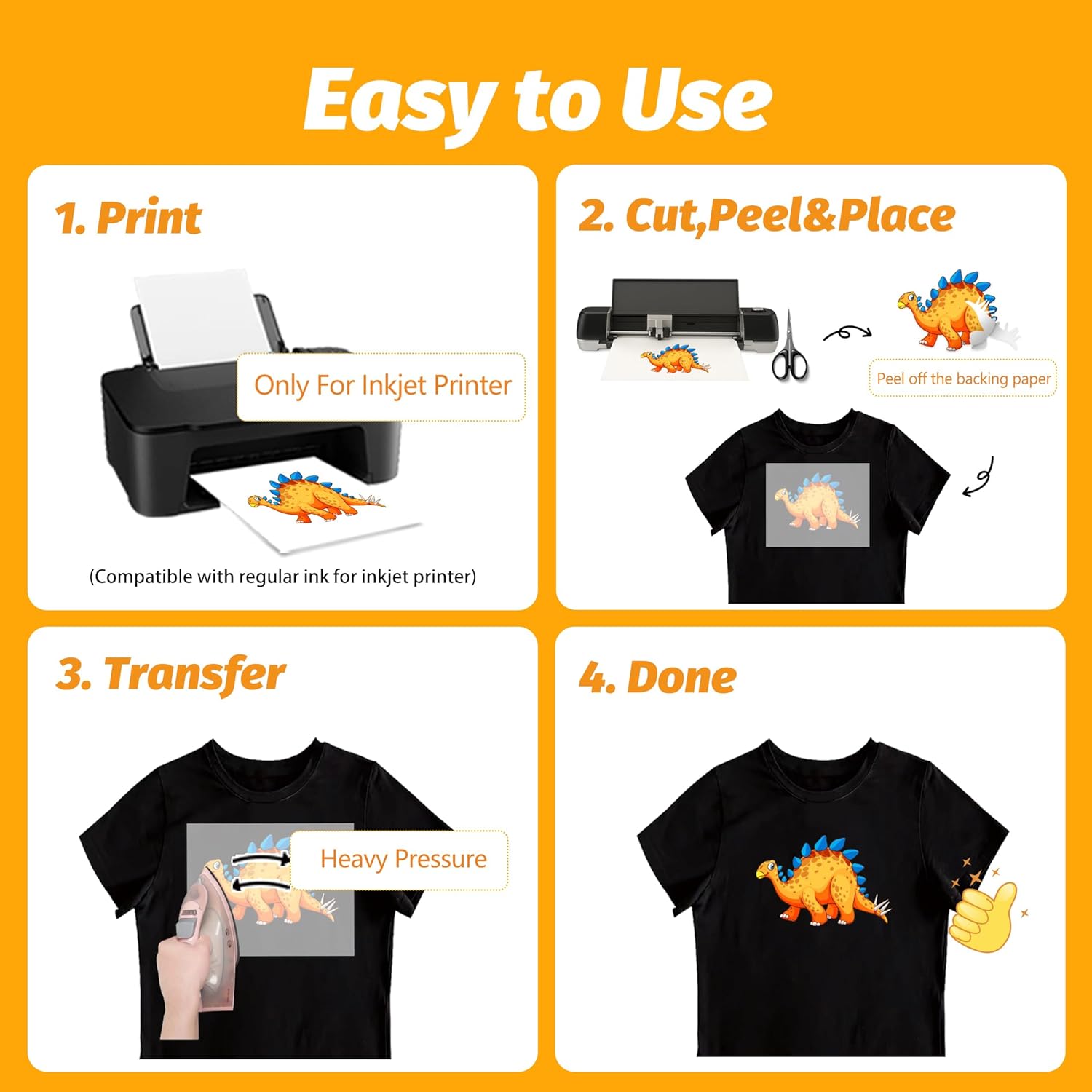 TransOurDream Dark Heat Transfer Paper for Inkjet Printer (20 Sheets, 8.5x11") Iron on Transfers for Dark Fabric, Printable Heat Transfer Vinyl for T Shirts, Stretchable & Washable - Image 6