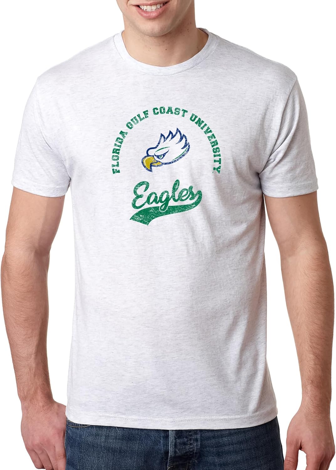 UGP Campus Apparel AS11NL - FGCU Eagles Retro Script Premium Triblend T Shirt - Small - Heather White - Image 4