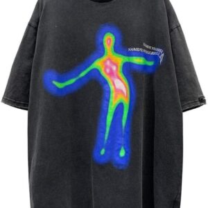 Vamtac Oversized Tshirts for Men Vintage Distorted Portrait Print Graphic Tees Y2k Casual Summer Streetwear Tops Unisex