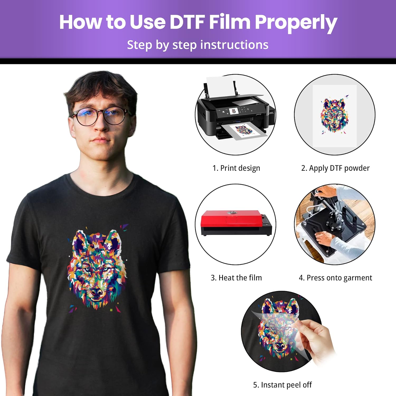 Vintalie DTF Transfer Film \u2013 A4 (8.5\u201Dx11\u201D)50 Sheets Premium Matte Double Sided DTF Film PET Transfer Paper Direct to T Shirts - Image 6