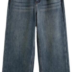 Women's Plus Size High Waist Straight Jeans Blue Loose Fit Cotton Denim Pants