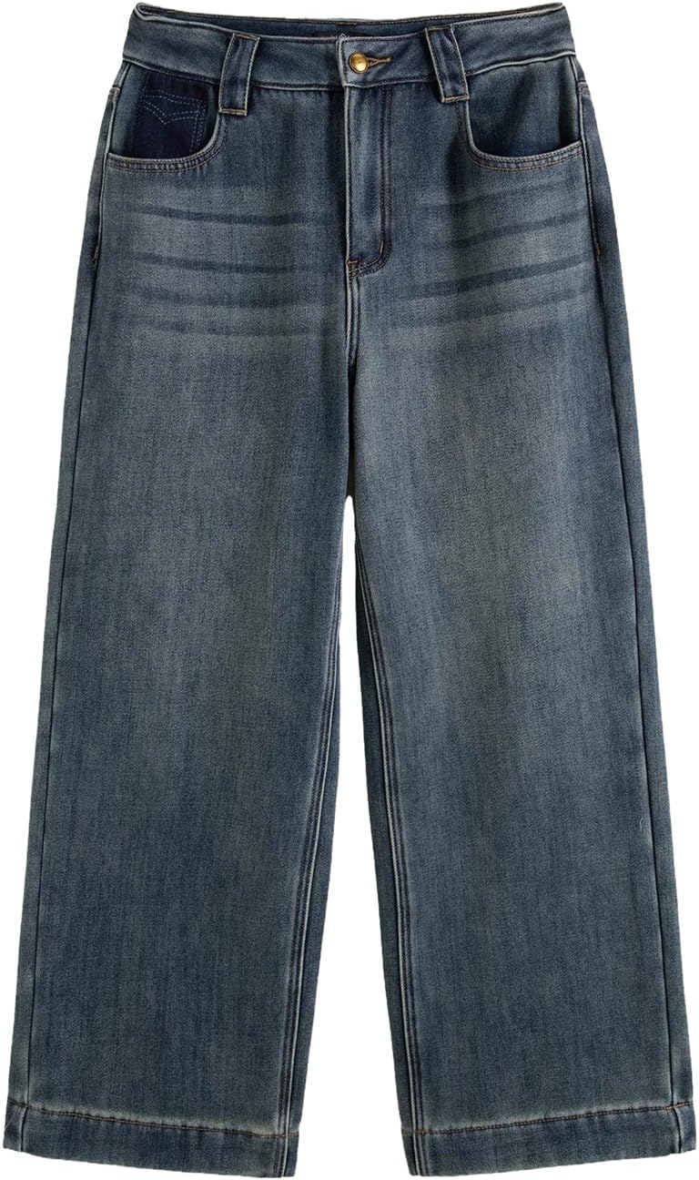 Women's Plus Size High Waist Straight Jeans Blue Loose Fit Cotton Denim Pants