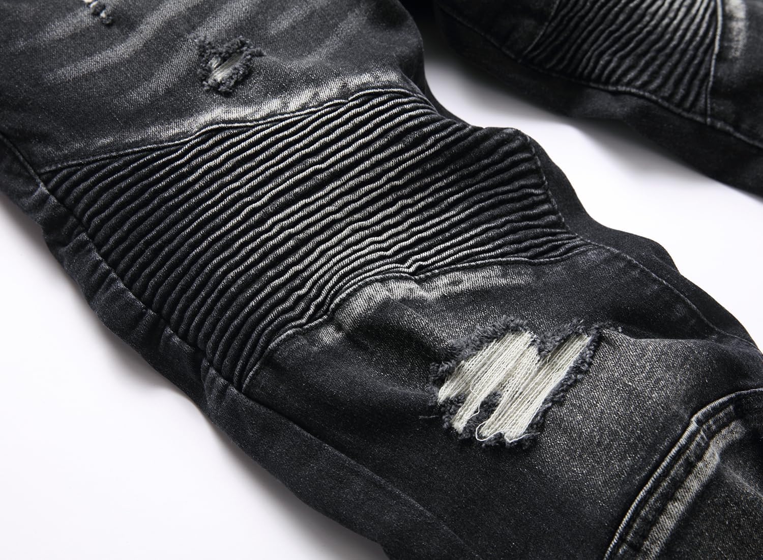 XIMXIMMTIAN Men's Biker Moto Washed Distressed Slim Fit Straight Jeans Denim - Image 4