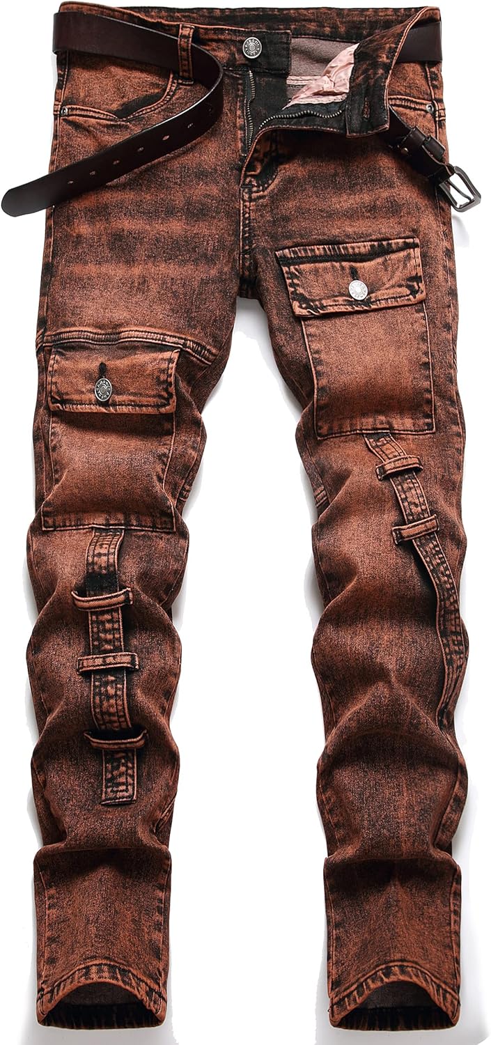 XIMXIMMTIAN Men's Biker Moto Washed Distressed Slim Fit Straight Jeans Denim - Image 20