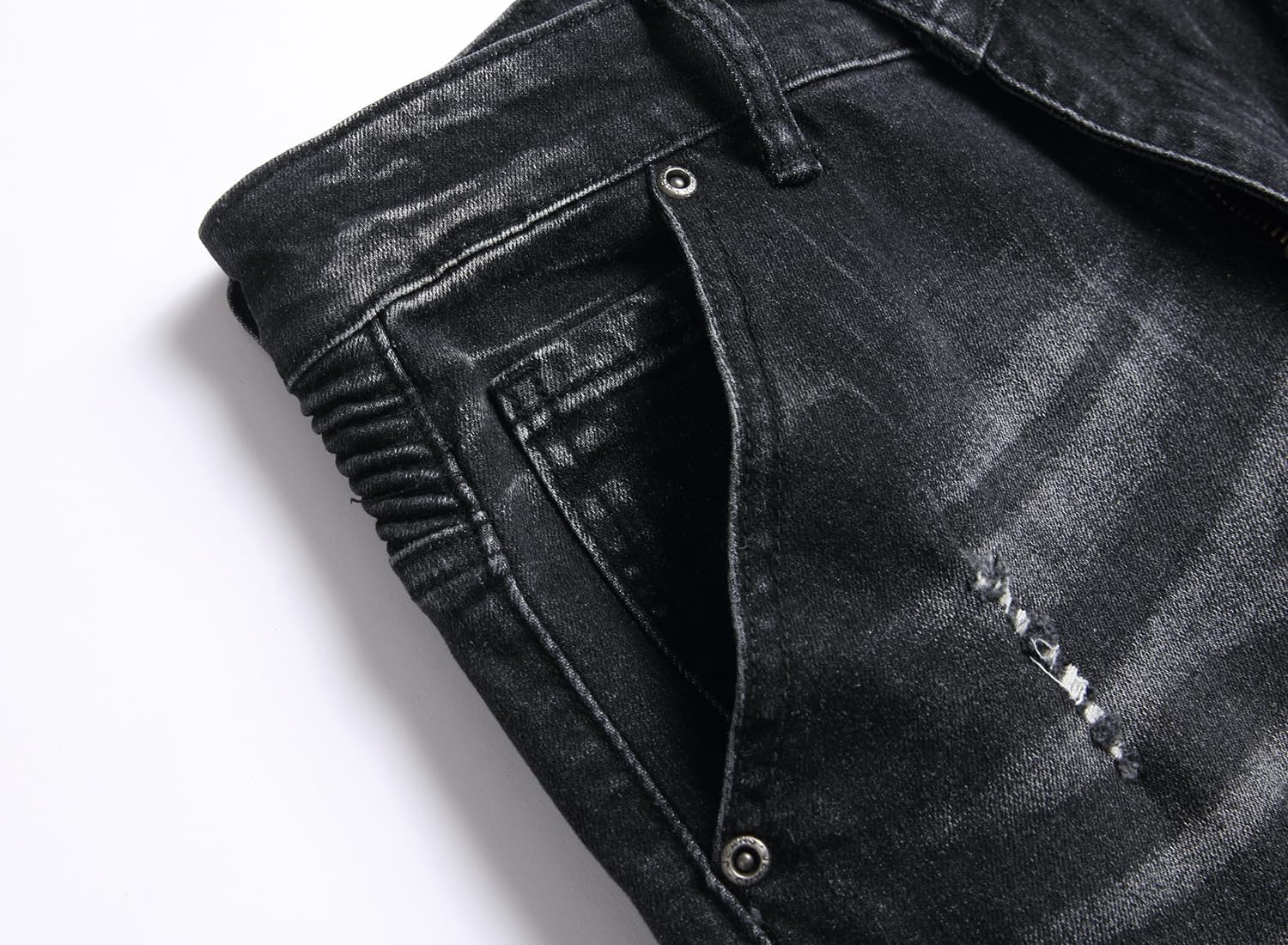 XIMXIMMTIAN Men's Biker Moto Washed Distressed Slim Fit Straight Jeans Denim - Image 7