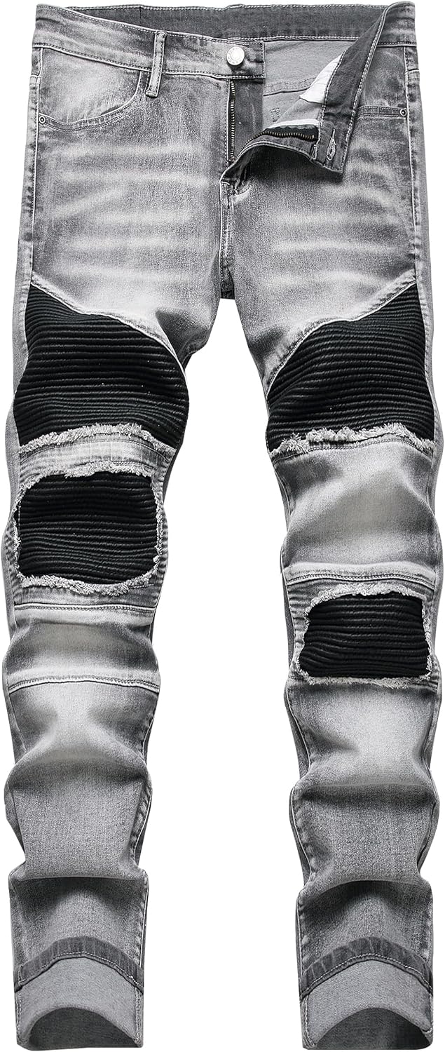 XIMXIMMTIAN Mens Slim Fit Jeans Stretch Ripped Biker Jeans for Men Fashion Straight Comfort Flex Waist Casual Denim Pants - Image 21