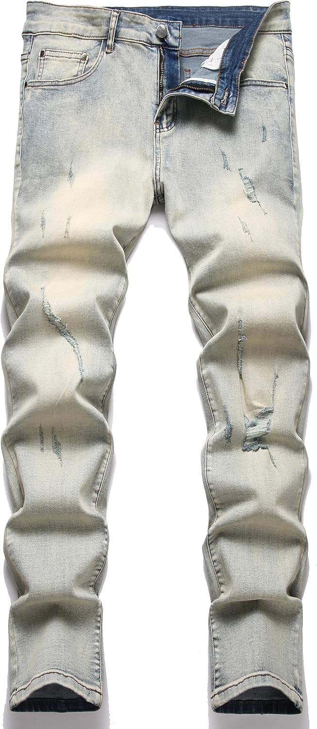 XIMXIMMTIAN Mens Slim Fit Jeans Stretch Ripped Biker Jeans for Men Fashion Straight Comfort Flex Waist Casual Denim Pants - Image 10