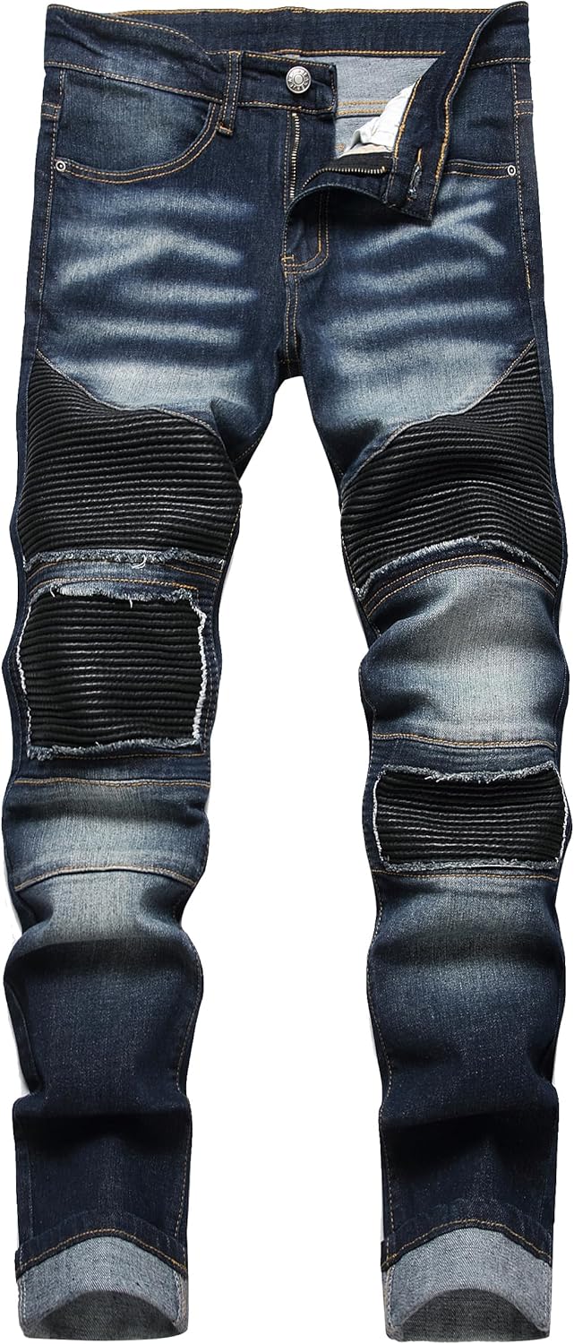 XIMXIMMTIAN Mens Slim Fit Jeans Stretch Ripped Biker Jeans for Men Fashion Straight Comfort Flex Waist Casual Denim Pants