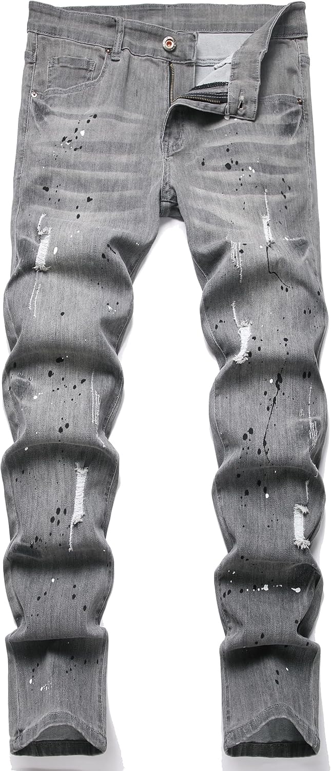 XIMXIMMTIAN Mens Slim Fit Jeans Stretch Ripped Biker Jeans for Men Fashion Straight Comfort Flex Waist Casual Denim Pants - Image 14