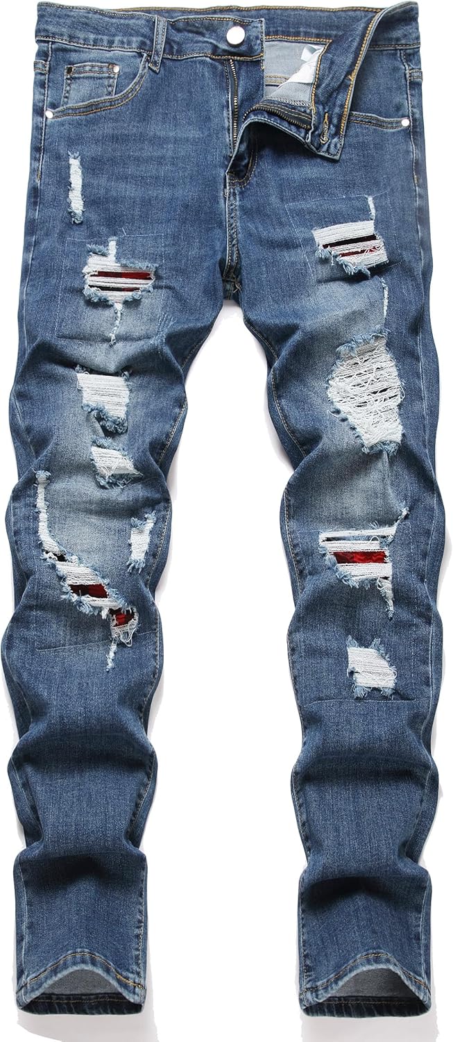XIMXIMMTIAN Mens Slim Fit Jeans Stretch Ripped Biker Jeans for Men Fashion Straight Comfort Flex Waist Casual Denim Pants - Image 16