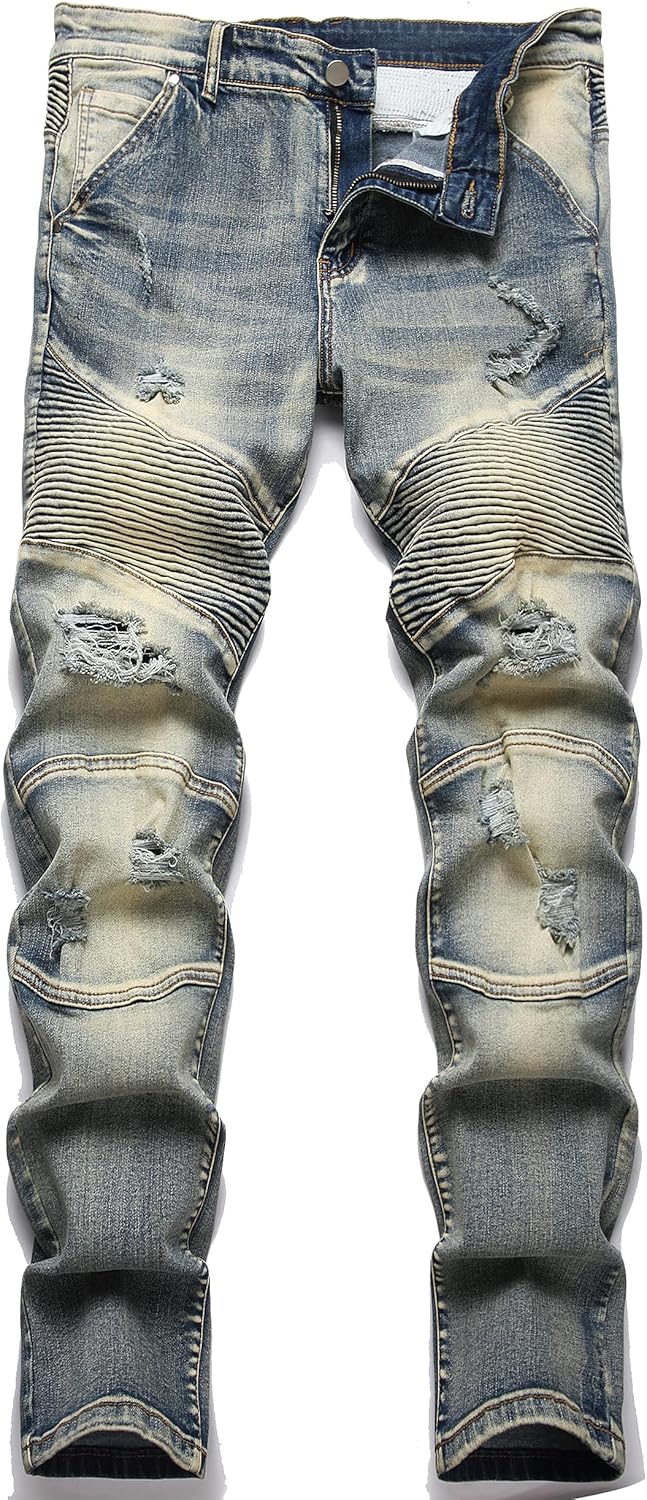 XIMXIMMTIAN Mens Slim Fit Jeans Stretch Ripped Biker Jeans for Men Fashion Straight Comfort Flex Waist Casual Denim Pants - Image 18
