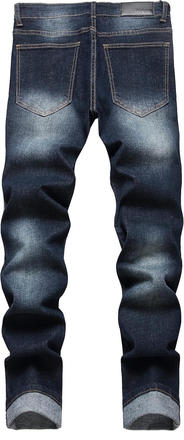 XIMXIMMTIAN Mens Slim Fit Jeans Stretch Ripped Biker Jeans for Men Fashion Straight Comfort Flex Waist Casual Denim Pants - Image 2