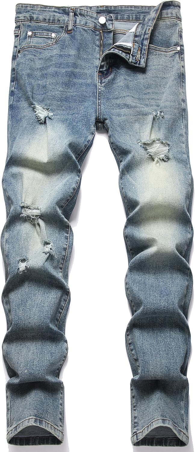 XIMXIMMTIAN Mens Slim Fit Jeans Stretch Ripped Biker Jeans for Men Fashion Straight Comfort Flex Waist Casual Denim Pants - Image 15