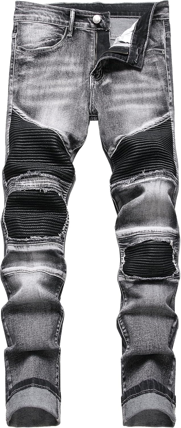 XIMXIMMTIAN Mens Slim Fit Jeans Stretch Ripped Biker Jeans for Men Fashion Straight Comfort Flex Waist Casual Denim Pants - Image 23