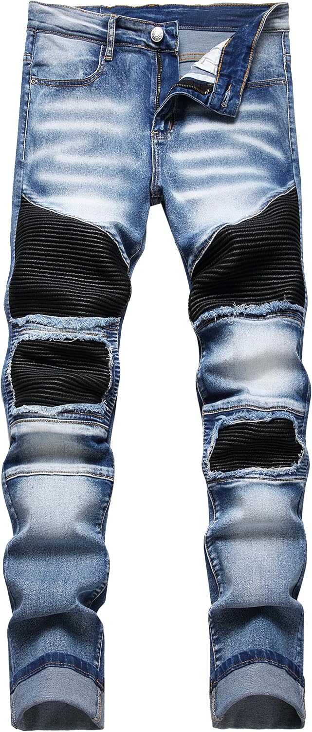 XIMXIMMTIAN Mens Slim Fit Jeans Stretch Ripped Biker Jeans for Men Fashion Straight Comfort Flex Waist Casual Denim Pants - Image 17