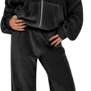 yidengymx Womens 2 Piece Velour Tracksuit Two Piece Soft Velvet Hooded Sweatsuits for Women Lounge with Pockets